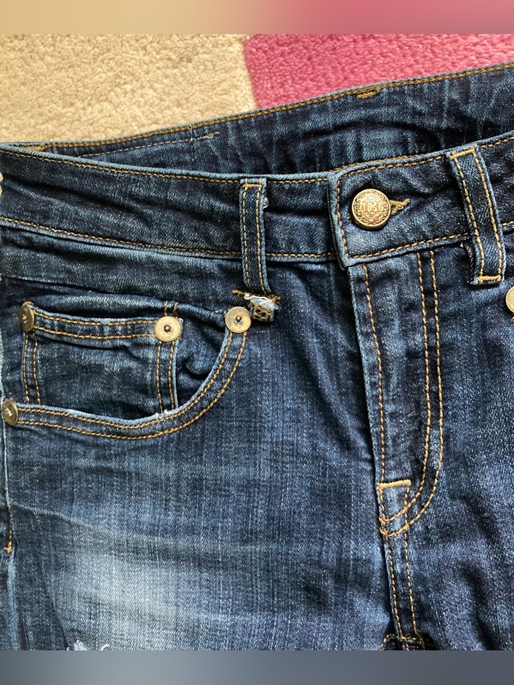 R13 Distressed Boy Skinny Jeans Low Rise Seattle Vintage Blue Distressed Dark 24 - Picture 2 of 9